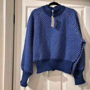 Bohme Blue and White Turtleneck Sweater